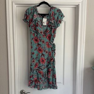 Forever 21 Teal and Pink Floral Wrap Mini Dress NWT 2X